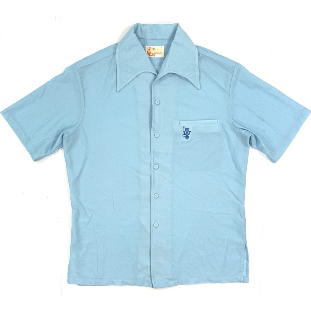 Vintage Iolani Hawaiian Shirt Mens 70s Lounge Beach Size Large Blue Short Sleeve